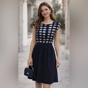 Armani Exchange Navy and White Patterned Midi Dress